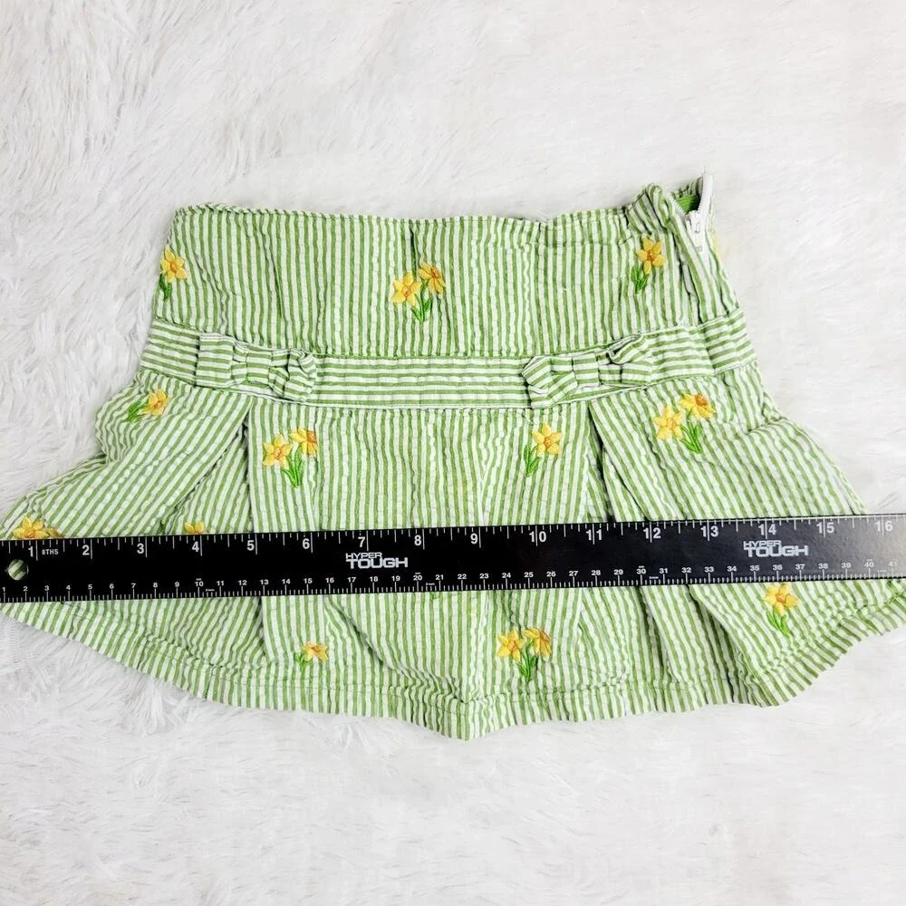 Kids Green Daffodil Embroidered Skort Pleated Bow Waist Size 4‎